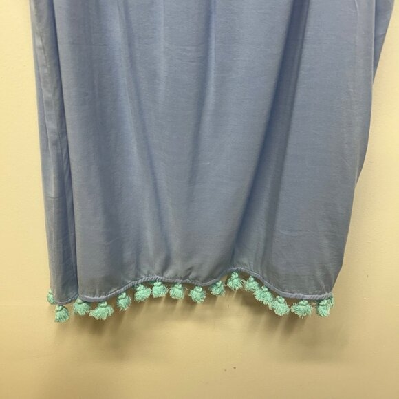 NWT Sail To Sable Periwinkle Sleeveless Top With Crochet Neckline & Pom Trim L - Picture 2 of 11